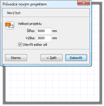 Prázdný půdorys - nastavení rozměrů