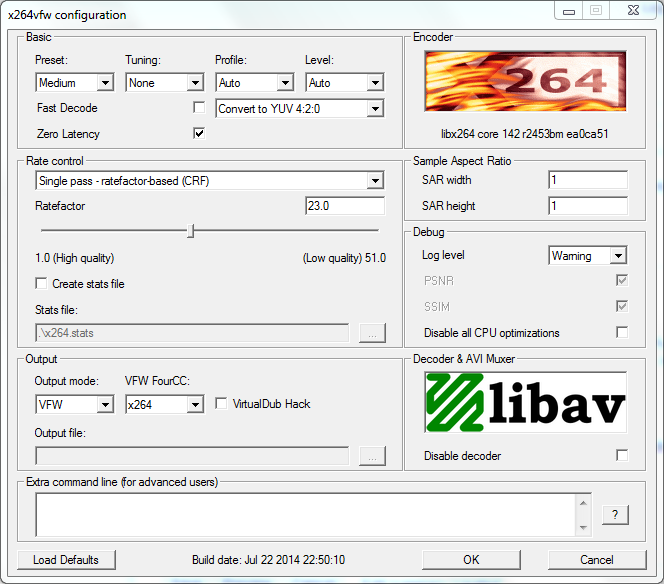 x264vfw configuration